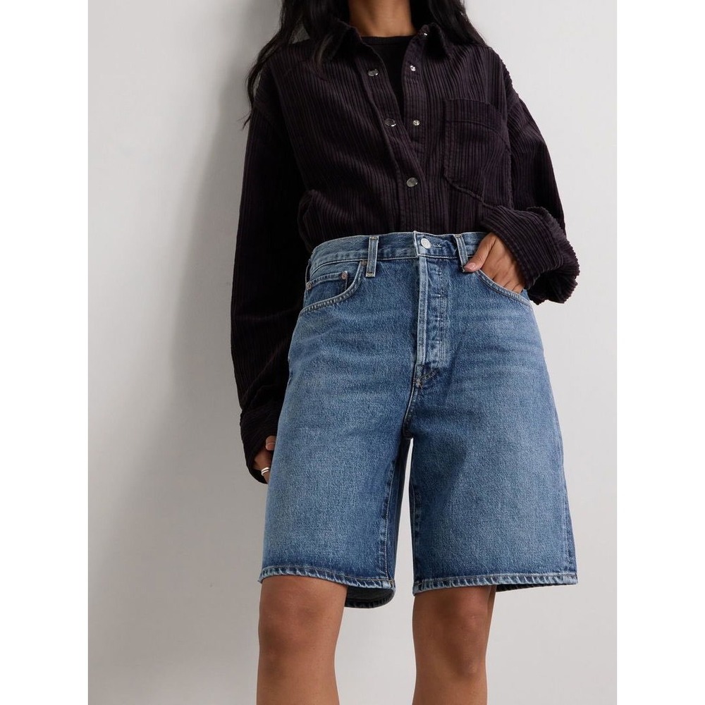 AGOLDE Mid Wash Denim Jean Shorts - Blue - Picture 4 of 13